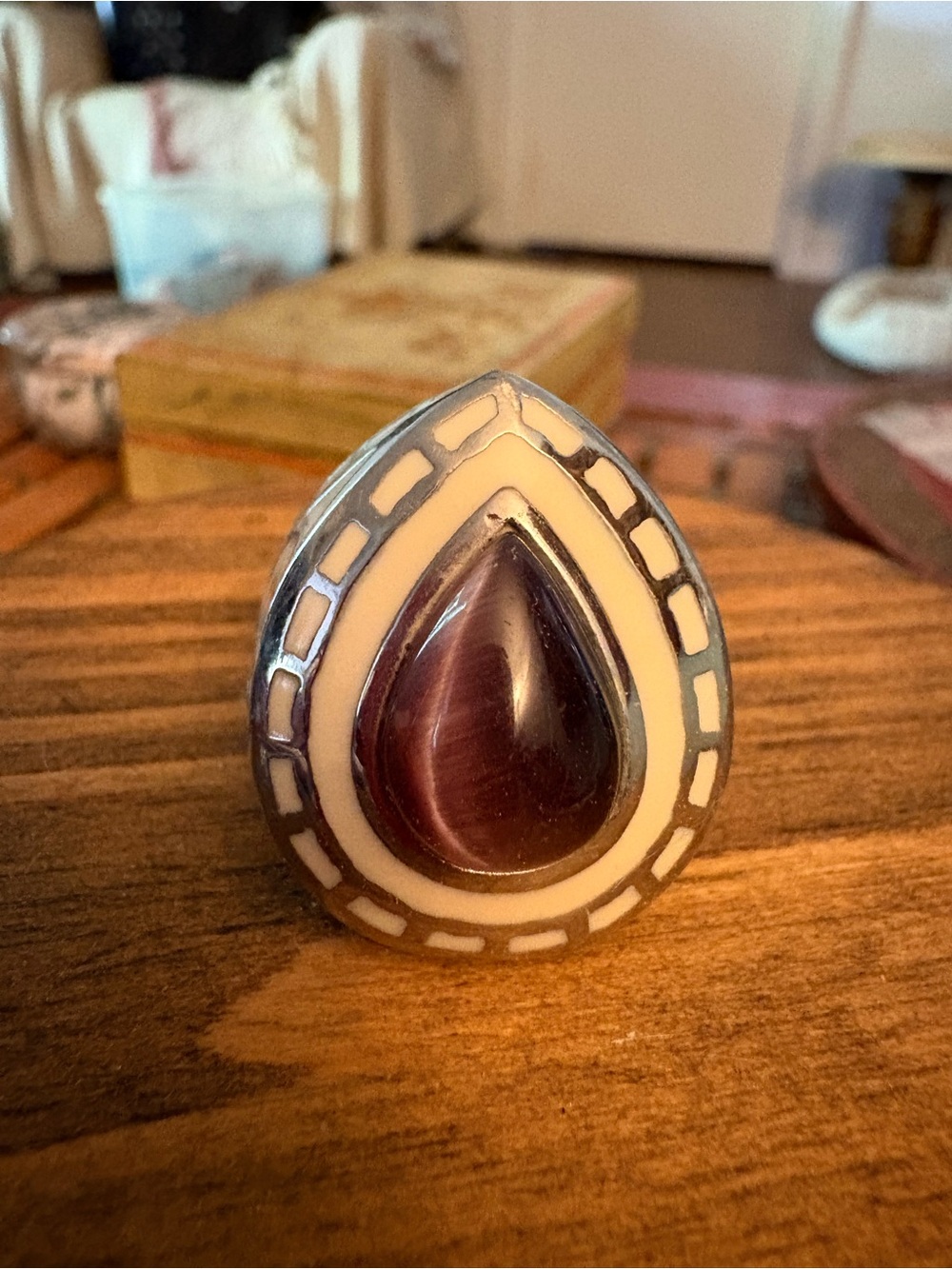 Teardrop Purple Stone Statement Ring with White Inlay